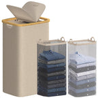 efluky Double Laundry Hamper with Lid and 2 Removable Bags, Beige