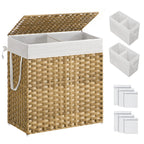 SONGMICS Laundry Hamper with Lid, 130L Double Wicker Basket, 6 Mesh Bags