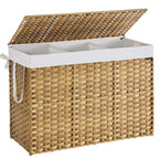 SONGMICS Laundry Hamper with Lid, 17.2 Gallon (65 L) Synthetic Rattan Clothes Laundry Basket with Lid and Handles, Foldable, Removable Liner, Goose Yellow ULCB165N01