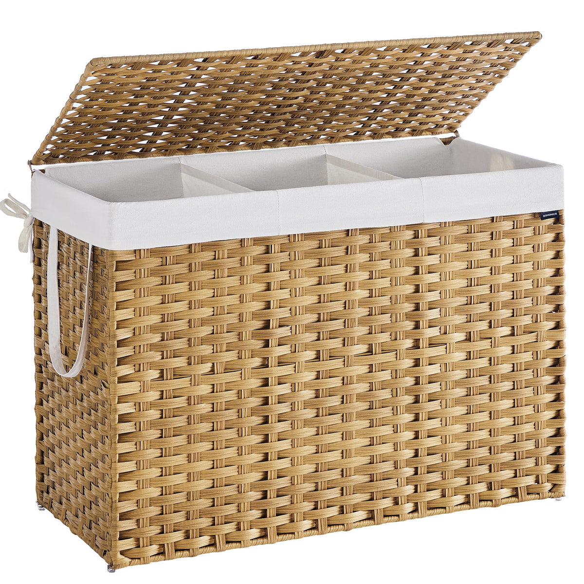 SONGMICS Laundry Hamper with Lid, 17.2 Gallon (65 L) Synthetic Rattan Clothes Laundry Basket with Lid and Handles, Foldable, Removable Liner, Goose Yellow ULCB165N01