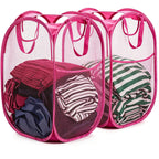 Upgraded Polyester Pop-up Laundry Hamper 2 Pack, 70L(18.5 Gal) Laundry Basket with Durable Handles Solid Bottom High Carbon Steel Frame and Side Pocket, Easy to Open Fold Flat for Storage
