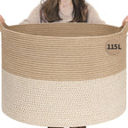 INDRESSME XXXLarge Woven Rope Blanket Basket Living Room Brown, 90L