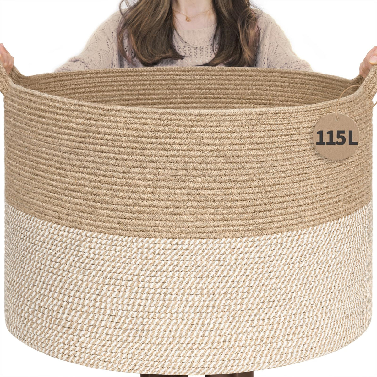 INDRESSME XXXLarge Woven Rope Blanket Basket Living Room Brown, 90L