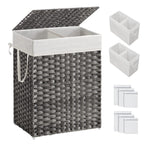 SONGMICS Laundry Hamper with Lid, 130L Double Wicker Basket, 6 Mesh Bags
