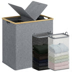 efluky Double Laundry Hamper with Lid and 2 Removable Bags, Beige
