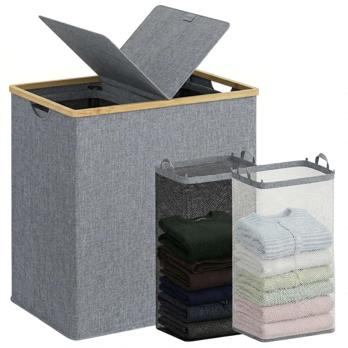 efluky Double Laundry Hamper with Lid and 2 Removable Bags, Beige