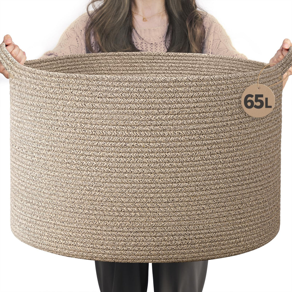 INDRESSME XXXLarge Woven Rope Blanket Basket Living Room Brown, 90L