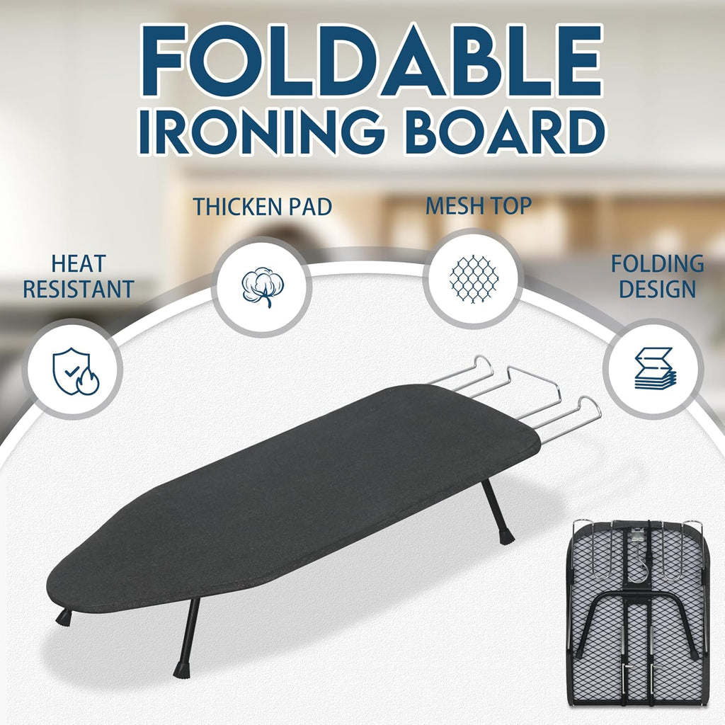 LOFTEY Small Tabletop Ironing Board, Foldable Compact Ironing Board, Black