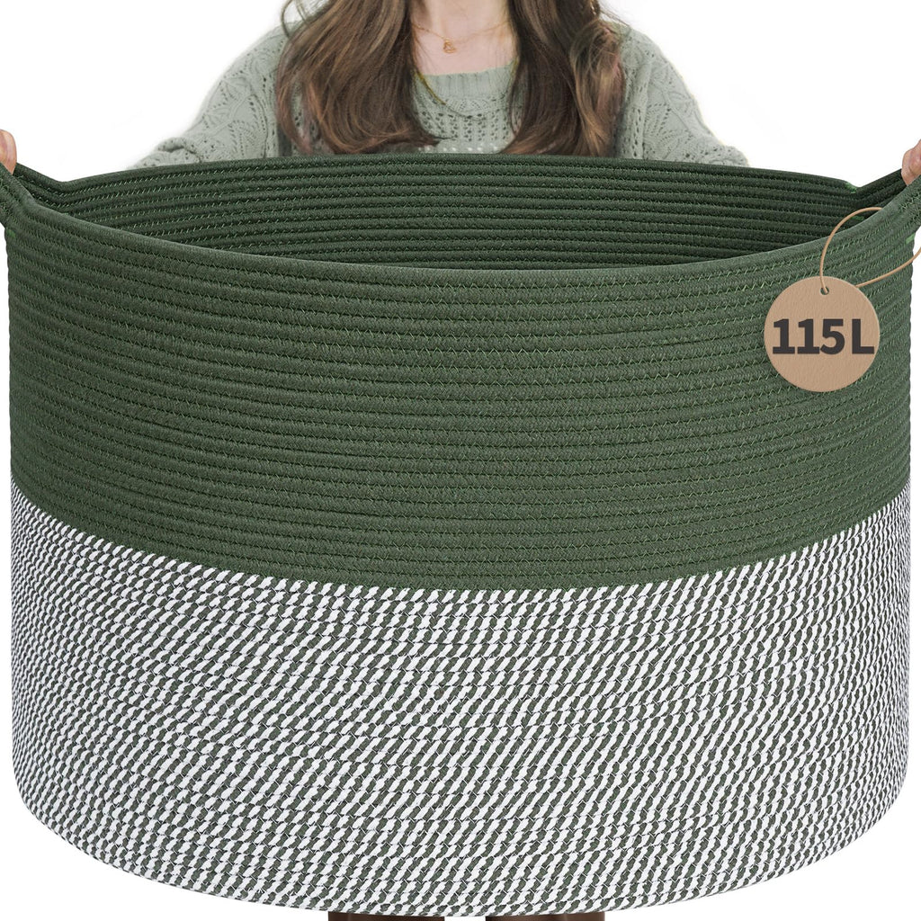 INDRESSME XXXLarge Woven Rope Blanket Basket Living Room Brown, 90L