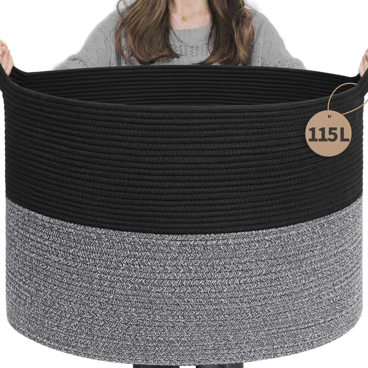 INDRESSME XXXLarge Woven Rope Blanket Basket Living Room Brown, 90L