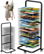 Art Drying Rack with 25 Removable Shelves, Mobile Metal Paint Drying Stand with Lockable Wheels, Functional Canvas Rack Art Storage for Artwork in Classrooms, Art Studios and Schools, Black