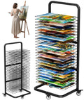 Art Drying Rack with 25 Removable Shelves, Mobile Metal Paint Drying Stand with Lockable Wheels, Functional Canvas Rack Art Storage for Artwork in Classrooms, Art Studios and Schools, Black
