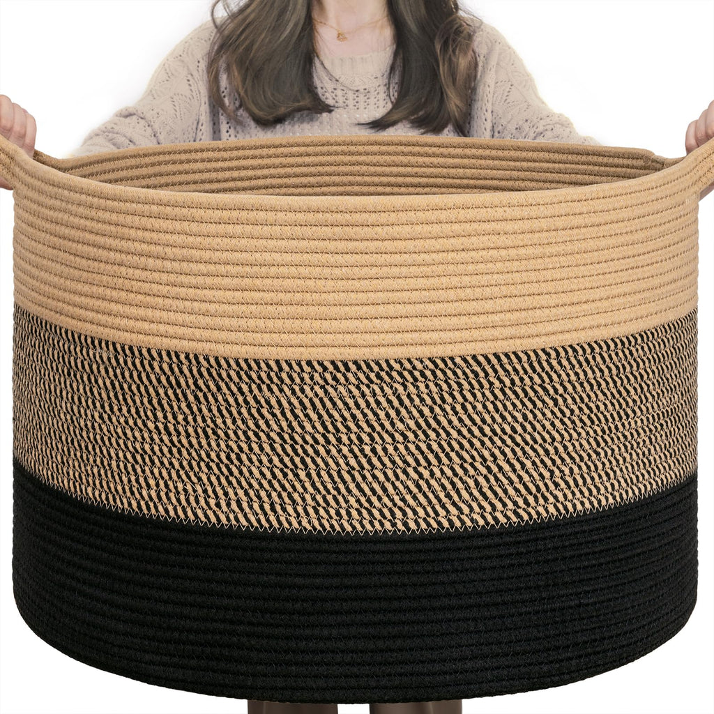 INDRESSME XXXLarge Woven Rope Blanket Basket Living Room Brown, 90L