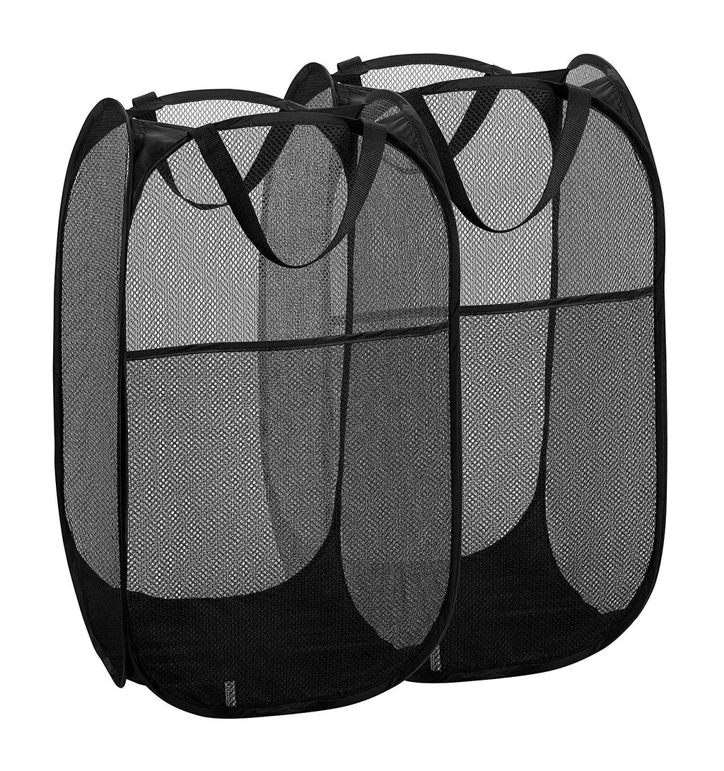 2 Packs Mesh Pop up Laundry Hamper (Black/Navy Blue) with Portable Durable Handles, Collapsible for Storage, Folding Pop-Up Clothes Hampers for Apartment, Home, College Dorm or Travel