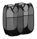 2 Packs Mesh Pop up Laundry Hamper (Black/Navy Blue) with Portable Durable Handles, Collapsible for Storage, Folding Pop-Up Clothes Hampers for Apartment, Home, College Dorm or Travel
