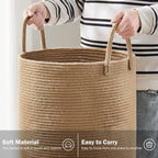 YOUDENOVA Jute Rope Laundry Hamper Basket, 58L Blanket Basket for Nursery