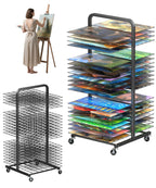 Art Drying Rack with 25 Removable Shelves, Mobile Metal Paint Drying Stand with Lockable Wheels, Functional Canvas Rack Art Storage for Artwork in Classrooms, Art Studios and Schools, Black