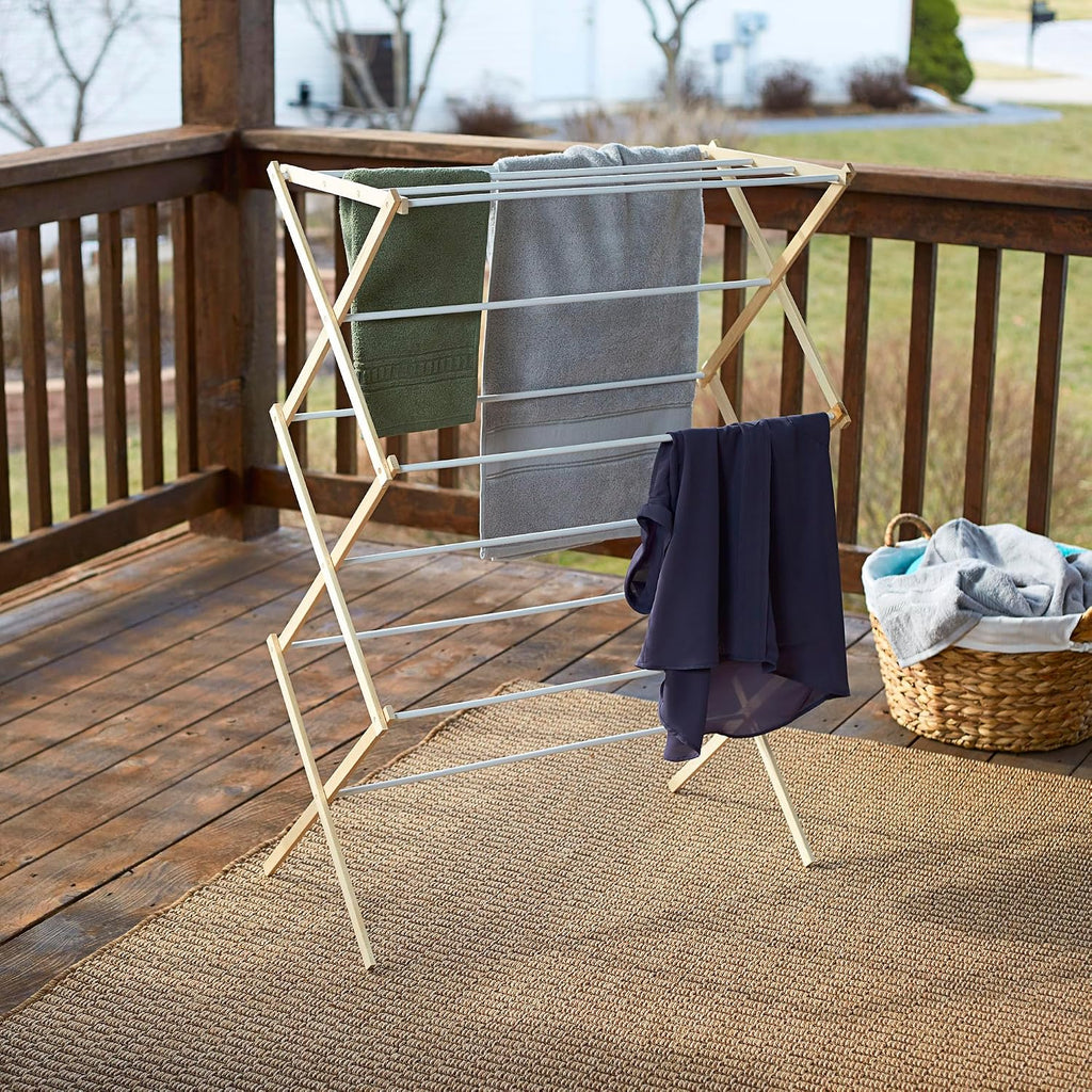 Household Essentials 5001 Collapsible Folding Wooden Clothes Drying Rack For Laundry | Pre Assembled