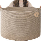 INDRESSME XXXLarge Woven Rope Blanket Basket Living Room Brown, 90L