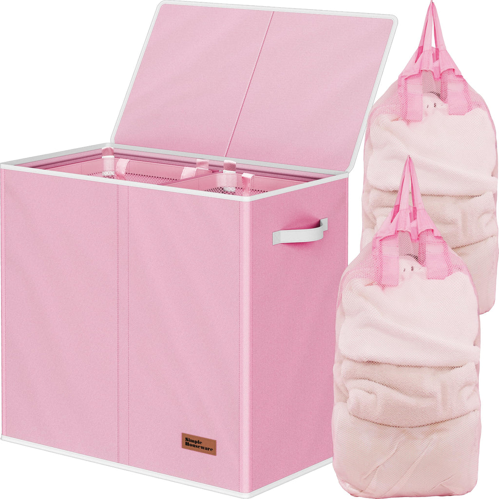 Simple Houseware Double Laundry Hamper with Lid & Removable Bags, Black