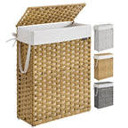 SONGMICS Laundry Hamper with Lid, 17.2 Gallon (65 L) Synthetic Rattan Clothes Laundry Basket with Lid and Handles, Foldable, Removable Liner, Goose Yellow ULCB165N01