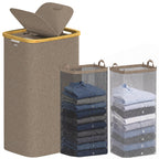efluky Double Laundry Hamper with Lid and 2 Removable Bags, Beige