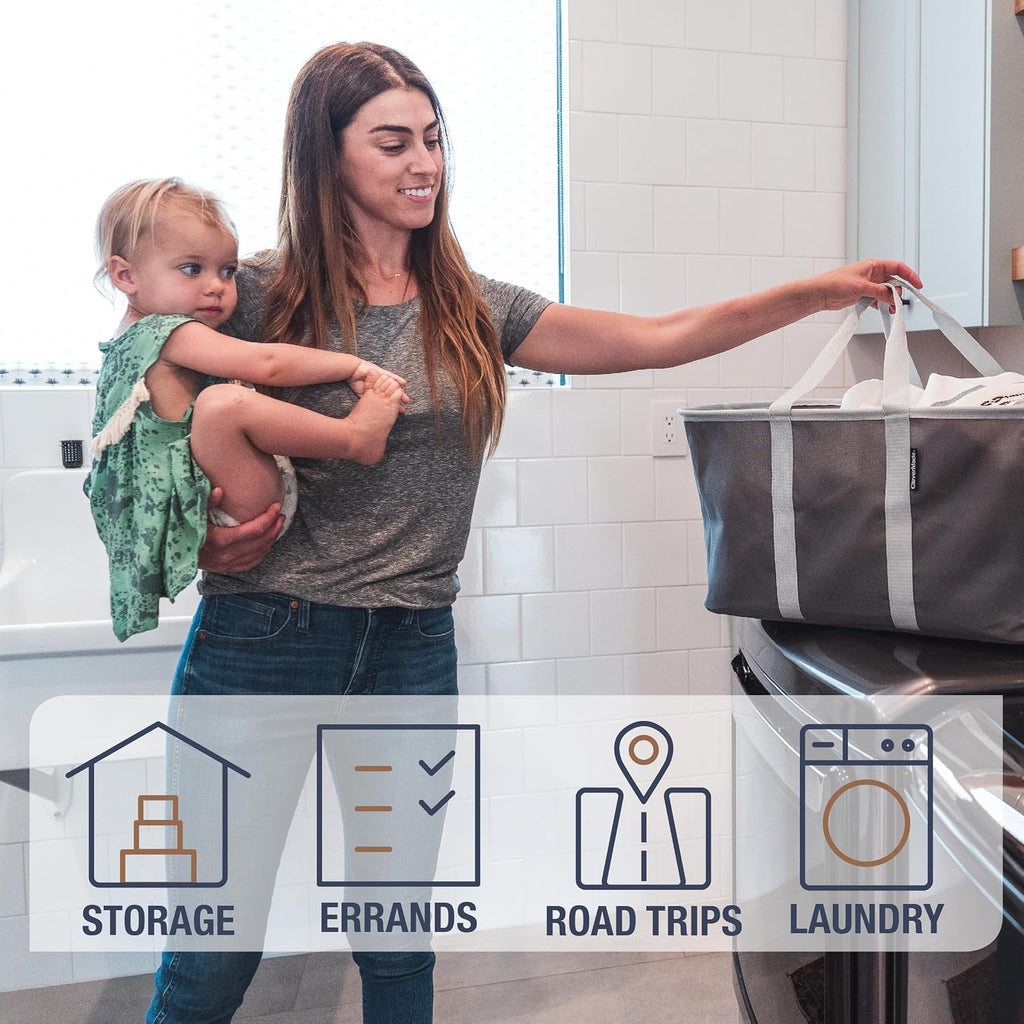 CleverMade Collapsible Laundry Baskets, 50L Tote 2 Pack, Charcoal