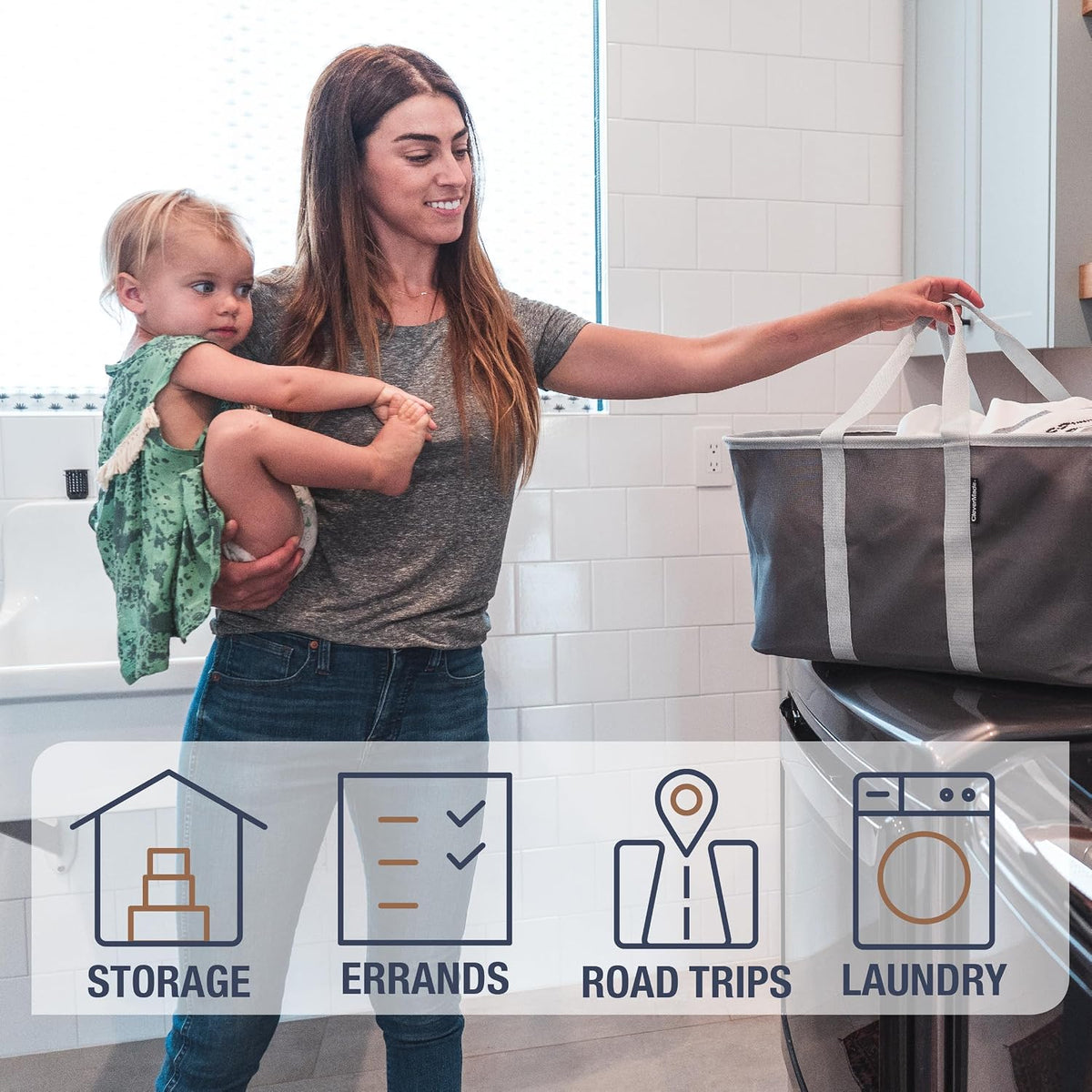 CleverMade Collapsible Laundry Baskets, 50L Tote 2 Pack, Charcoal