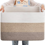 OIAHOMY Blanket Basket Laundry Basket Dog Toy Basket 75L Gradient Brown