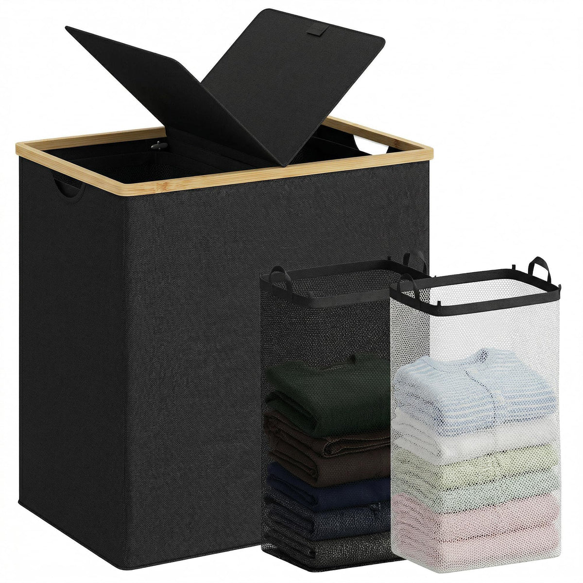 efluky Double Laundry Hamper with Lid and 2 Removable Bags, Beige