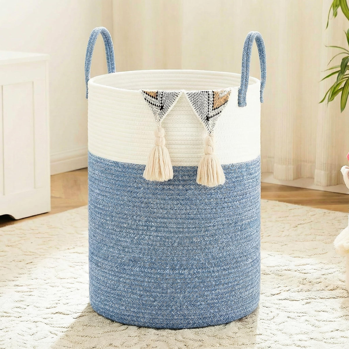 Artfeel Laundry Basket,Woven Cotton Rope Laundry Hamper,60L for Decor Storage of Dirty Clothes,Toys and Blankets in Bathroom,Baby Room and Living Room