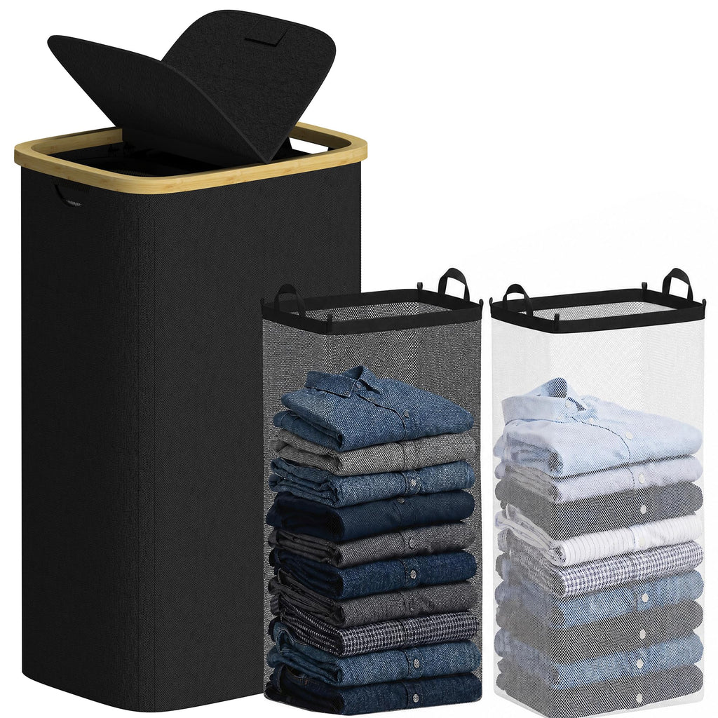efluky Double Laundry Hamper with Lid and 2 Removable Bags, Beige