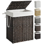 SONGMICS Laundry Hamper with Lid, 17.2 Gallon (65 L) Synthetic Rattan Clothes Laundry Basket with Lid and Handles, Foldable, Removable Liner, Goose Yellow ULCB165N01