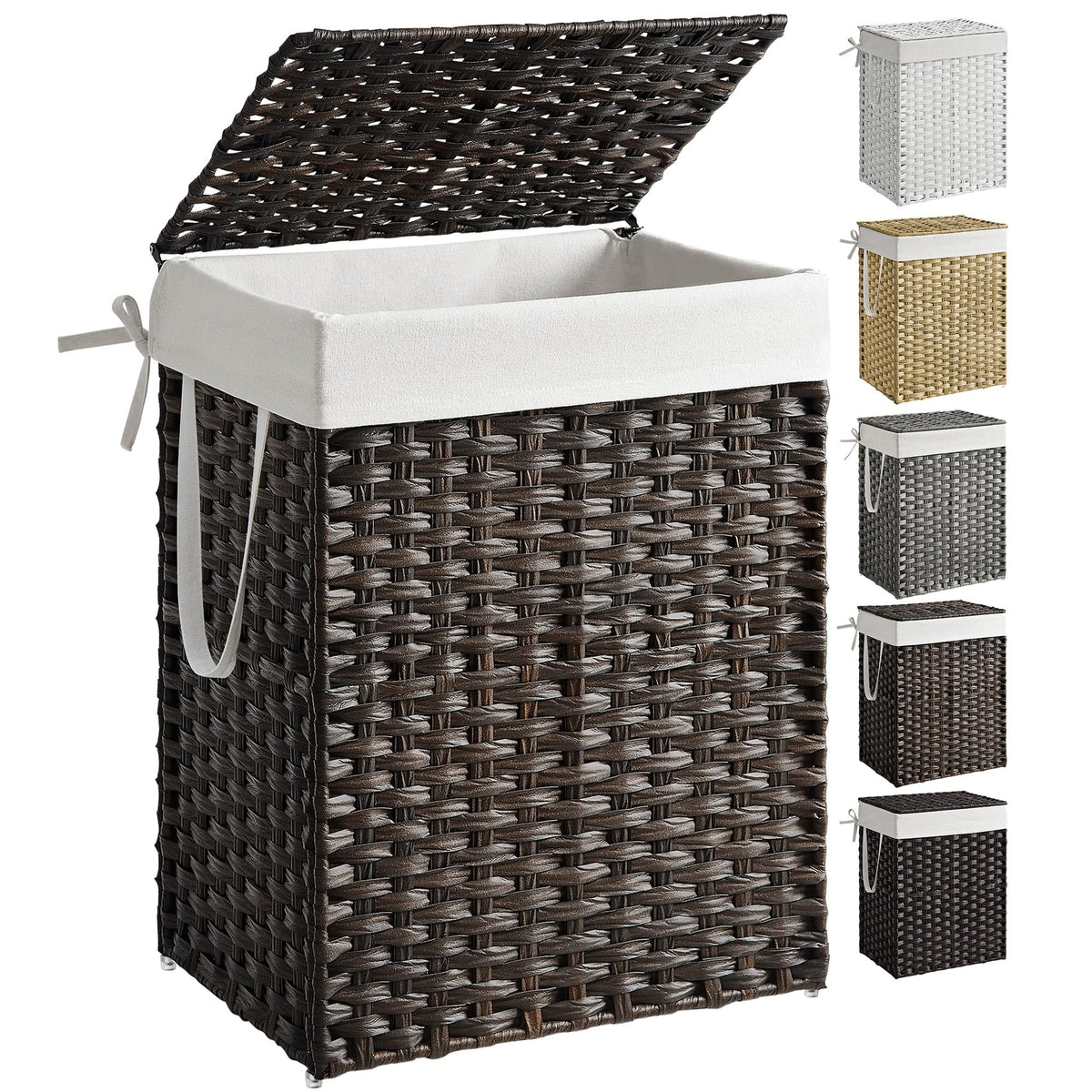 SONGMICS Laundry Hamper with Lid, 17.2 Gallon (65 L) Synthetic Rattan Clothes Laundry Basket with Lid and Handles, Foldable, Removable Liner, Goose Yellow ULCB165N01