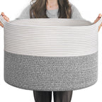 INDRESSME XXXLarge Woven Rope Blanket Basket Living Room Brown, 90L