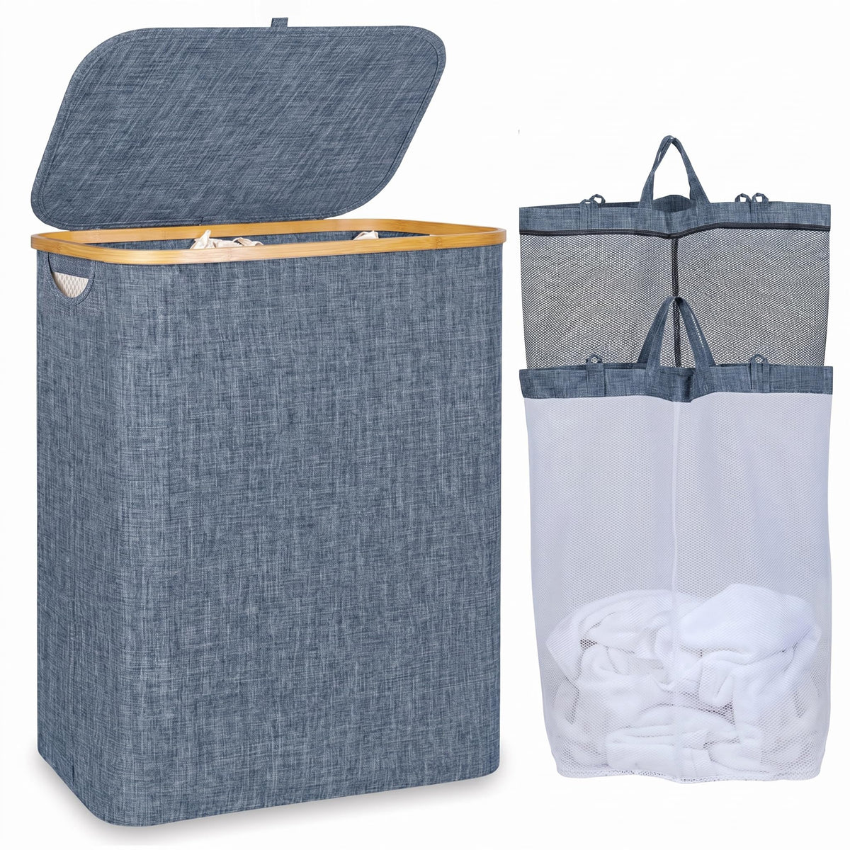 IEGrow Laundry Hamper with Lid,110L Laundry Basket with Mesh Bags,Black