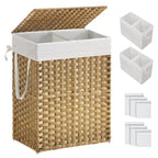 SONGMICS Laundry Hamper with Lid, 130L Double Wicker Basket, 6 Mesh Bags