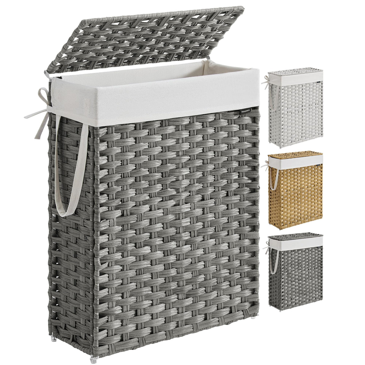 SONGMICS Laundry Hamper with Lid, 17.2 Gallon (65 L) Synthetic Rattan Clothes Laundry Basket with Lid and Handles, Foldable, Removable Liner, Goose Yellow ULCB165N01