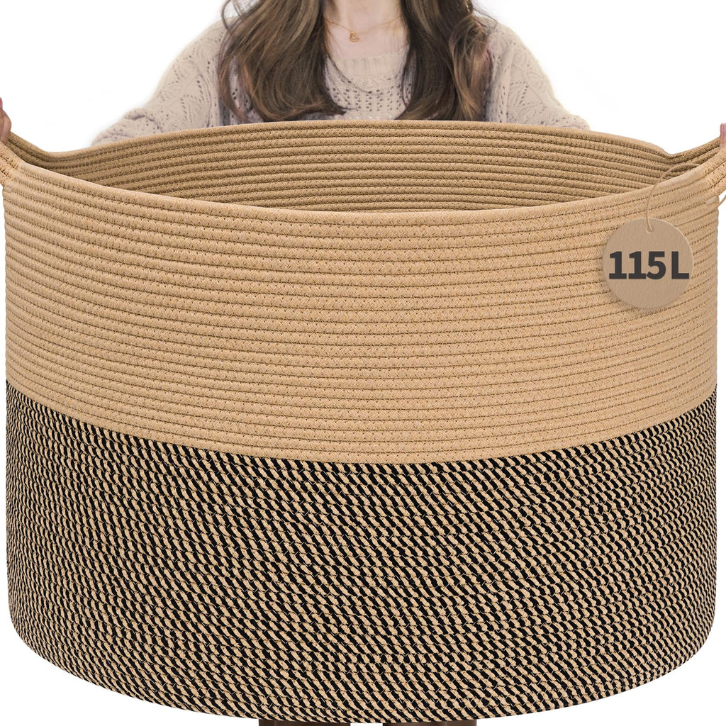 INDRESSME XXXLarge Woven Rope Blanket Basket Living Room Brown, 90L