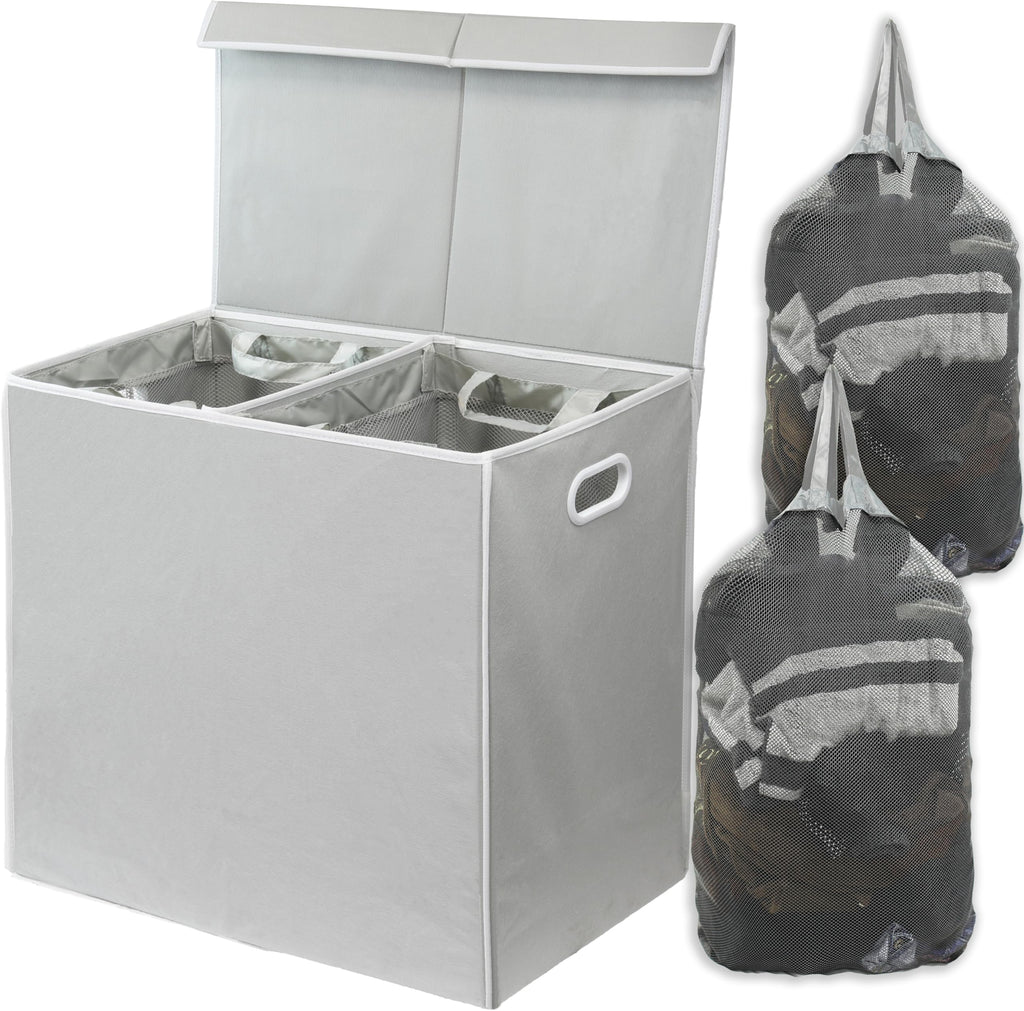 Simple Houseware Double Laundry Hamper with Lid & Removable Bags, Black