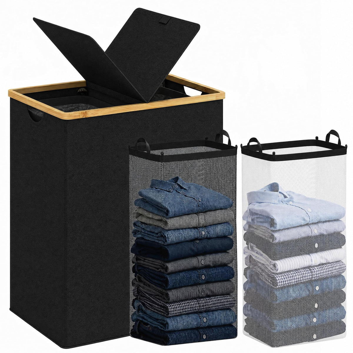 efluky Double Laundry Hamper with Lid and 2 Removable Bags, Beige