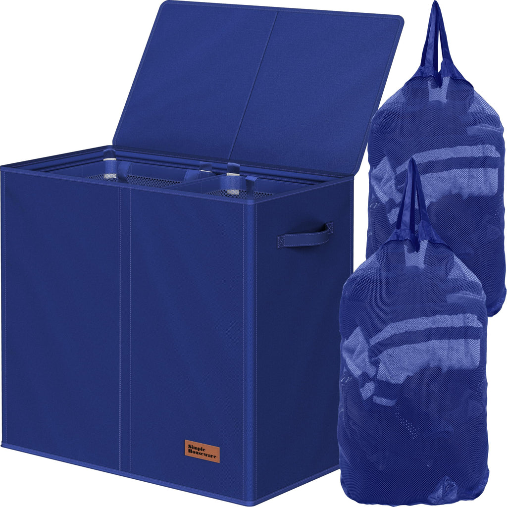 Simple Houseware Double Laundry Hamper with Lid & Removable Bags, Black