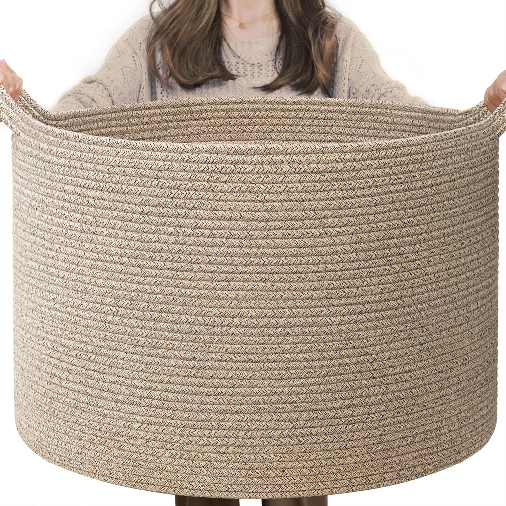 INDRESSME XXXLarge Woven Rope Blanket Basket Living Room Brown, 90L