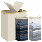 efluky Double Laundry Hamper with Lid and 2 Removable Bags, Beige