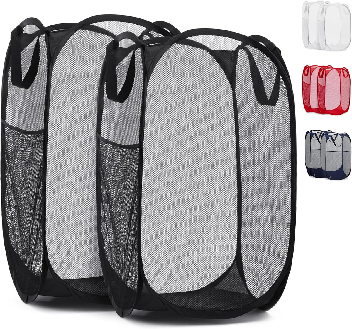 Handy Laundry Mesh Pop-Up Hamper Collapsible with Side Pocket 2-Pack