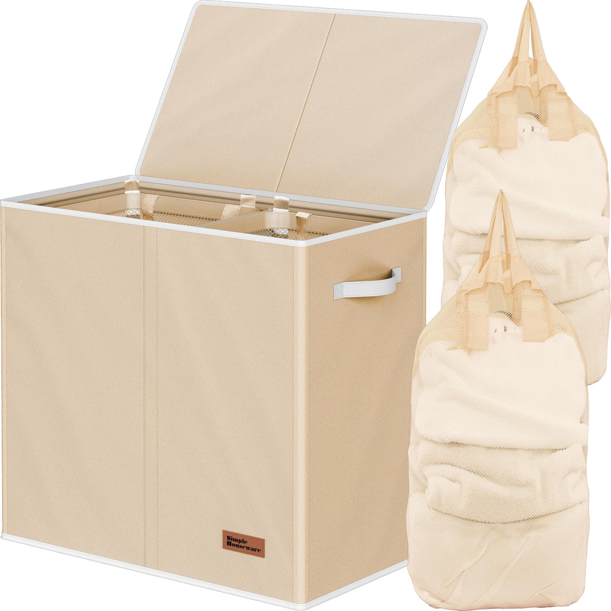 Simple Houseware Double Laundry Hamper with Lid & Removable Bags, Black