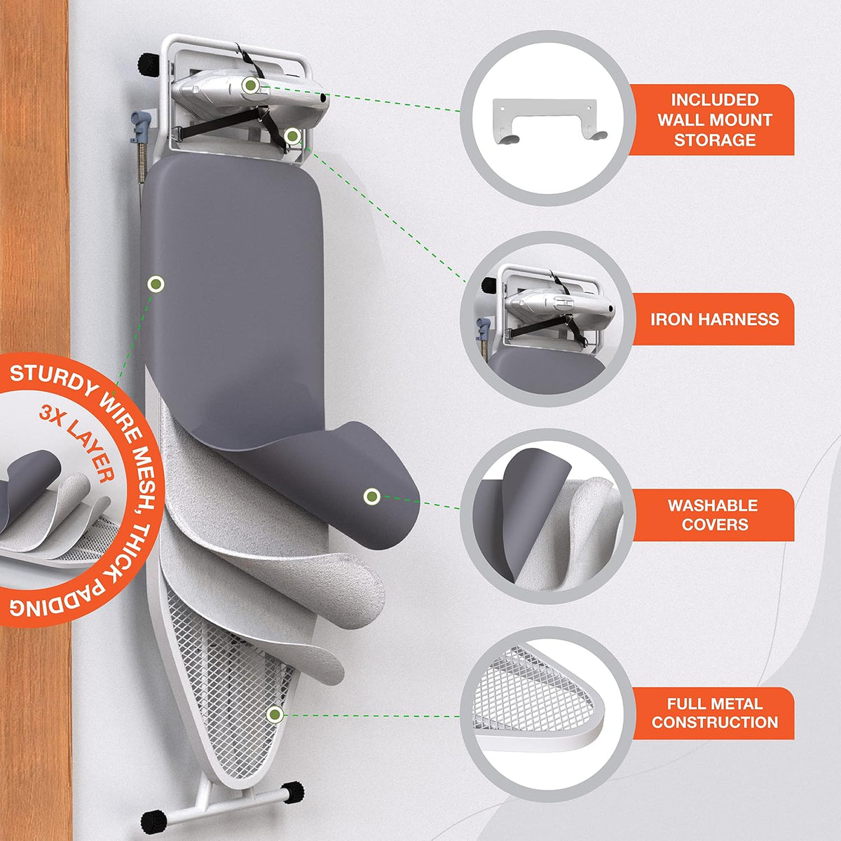 Xabitat Ironing Board 57" x 15" Foldable with Wall Hanger